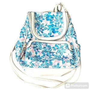 Vtg Floral backpack VINTAGE‎ lots of pockets blue pink white KMART SEARS